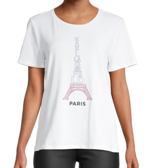 Karl Lagerfeld White Paris Eiffel Tower Tee - Picture 1 of 8